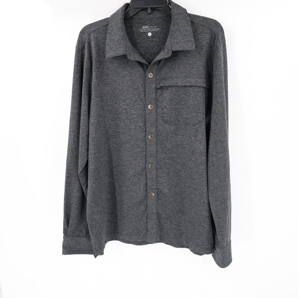QOR shirt Men’s large Dark Gray Soft Long Sleeve Button Front Polygiene Pocket